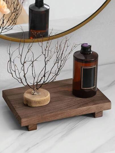 1 件装木制装饰托盘黑胡桃木托盘底座实木装饰品矩形支架家居展示架房间装饰，家居装饰