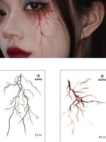 万圣节化妆临时纹身贴纸，黑色和红色血脉，哥特式红脉闪电，恐怖脸，破裂的红色角色扮演化妆贴纸，男女通用，防水防汗纹身，适用于腰部、面部、手臂，半永久性闪光纹身，适用于万圣节派对、节日、摄影、舞台表演、人体艺术