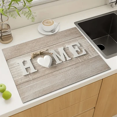 1 Piece Flower Printed Waterproof Dish Drying Mat, Super Absorbent, Hides Stains, Dish Rack Drying Mat, Suitable For Coffee Machine, Espresso Machine, Soft Silicone Anti-Slip Rubber Bottom Mat For Kitchen Cabinet Counter