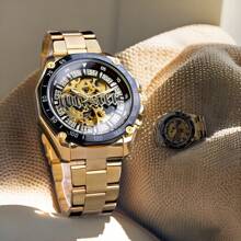 FENSIR 男士时尚双面镂空自动机械表，经典全镶钻奢华时尚男士手表