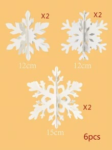 6 件装 3D 雪花形白色悬挂装饰品适用于冰雪奇缘派对/婚礼装饰 - 白色 - 查看 3