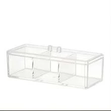1 hộp đựng mỹ phẩm PS, hộp đựng mỹ phẩm trong suốt 3 ngăn tối giản cho gia đình, cho kỳ nghỉ bãi biển, bộ sưu tập phòng tắm, bộ sưu tập phòng ngủ, dung tích lớn - Trong sáng - Xem 10