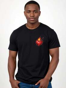 Men's Cotton T-Shirt Heart With Arrow Catching Fire Minimalist Premium - 黑色 - 查看 1