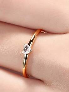 1枚女士戒指,心形黃金婚禮訂婚新娘珠寶鑽石戒指,浪漫時尚 - 金色 - 查看 16