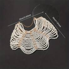 1 pieza Cadena de hombro personalizada de múltiples capas con borlas, elegante collar de chal con perlas hechas a mano, accesorio de joyería de cadena corporal para uso diario de mujer