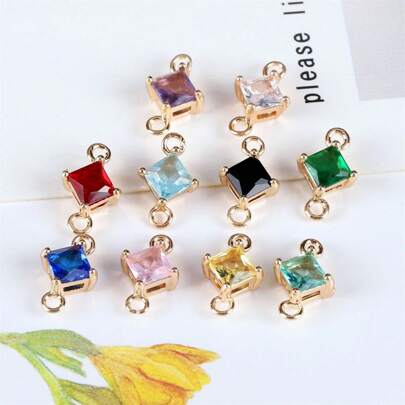 5/10/20pcs Random Mixed Color Copper Plated Golden Square & Diamond Shaped Double Pendant For DIY Earrings, Tassel, Bracelet Jewelry Making Accessories