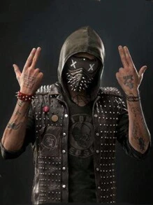 1pc Watch Dogs Demon Punk Face Mask, Halloween Cosplay Studded Punk Mask Skull Skeleton - A - View 1