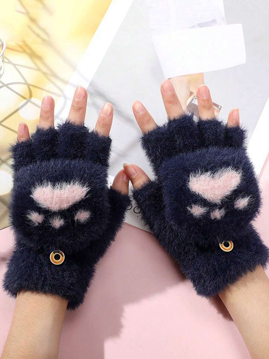 1 双女士户外简约休闲纯色毛绒保暖面料加厚触屏猫爪手套，多色可选，适合写作、办公、户外活动、街头穿着，理想礼物