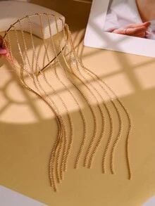 1pc Rhinestone Decorated Long Tassel Headband, Hair Accessory - Multicolor - View 6