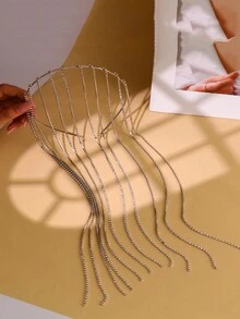 1pc Rhinestone Decorated Long Tassel Headband, Hair Accessory - Multicolor - View 7