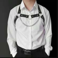 1 件男士性感链肩带道具舞台夜总会酒吧表演配件胸带设计适合农历新年情人节礼物和日常穿着 - 黑色 - 查看 1