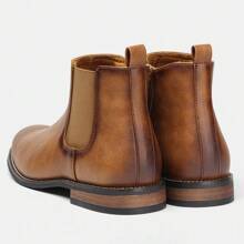 Men's Chelsea Boots, Business Commuting, Side Zipper, Rubber Wooden Heel, Distressed Dual-Tone Uppers, Classic Retro Ankle Boots