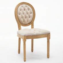 French Style Solid Wood Frame Antique Painting,Hand-Pulled Buckle Decoration Velvet Artificial Leather Dining Chair With Nailhead Trim ,Wood Legs,Steel Spring Inner,Set Of 2 - Beige - View 4