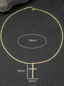 1 件简约金色铜镶嵌锆石吊坠项链，时尚欧美嘻哈风格高端铜锆石元素男士吊坠，适合日常佩戴 - 金黃色 - 查看 4