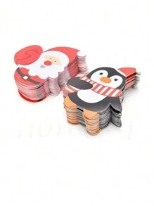 50pcs Santa Claus & Penguin Lollipop Paper Cards, Christmas Party Supplies, Mini Spoon Packaging Decorations,Christmas