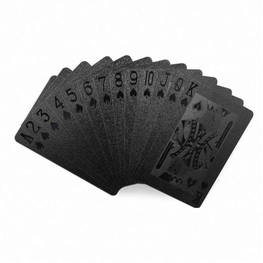 Baraja De Cartas De Póquer Negras Con Lámina Dorada – 2 Mazos Impermeables De Plástico, Ideales Para Magia, Juegos De Mesa Y Fiestas