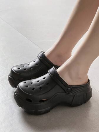 Summer 2024 Women'S Fashion Clogs - Comfortable, Non-Slip Thick Sole Beach Sandals With Round Toe & Back Strap, Solid Color Eva Material Shoes For Women Summer Outfits For Women