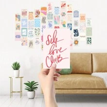 50张丹麦粉彩房间装饰照片墙拼贴套装，精美图案，房间美化海报，可爱卧室照片墙装饰，宿舍马蒂斯风格墙面艺术，海报，贴纸，墙面艺术，春季装饰，焕新家居，Rama装饰贴纸礼物，生日毕业礼物 - 彩色 - 查看 3