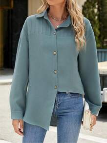 Cămașă casual cu mânecă lungă pentru femei, primăvară, toamnă - Verde - Vizualizare 4