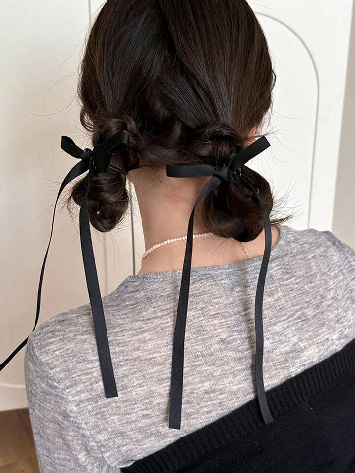 黒いリボンヘアピン 2個セット （ショッピングゴー shoppinggo