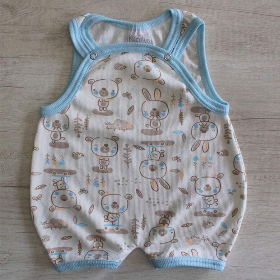 Baby Boy's Short Bib Outfit For Summer Fresh Printed - 香檳色 - 查看 1