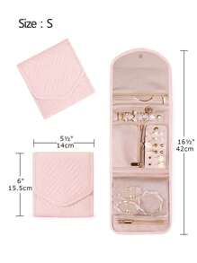 卷式折叠珠宝盒旅行珠宝收纳盒便携旅行耳环戒指水钻项链胸针收纳袋珠宝收纳袋化妆包化妆包化妆品收纳盒化妆品收纳 - 粉色 - 查看 9