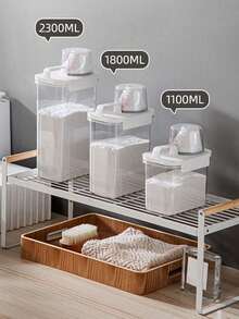 1 pièce Boîte de rangement pour poudre à lessive, grand bac en plastique à capacité élevée pour détergent liquide à usage domestique, organisateur étanche pour salle de bain et maison de 1100 ml/1800 ml/2300 ml - Transparent - Voir 4