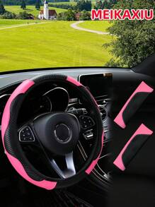 MEIKAXIU 3pcs Set MAKAXIU PU Leather & Carbon Fiber Steering Wheel Cover + 2pcs Shoulder Pads, Comfortable Non-Slip Universal Auto Accessories For Men And Women - one-size - View 13