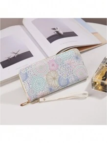 Cartera larga y embrague de nueva llegada 2025, cartera de mujer con estampado floral de moda, con cremallera y gran capacidad, con múltiples ranuras para tarjetas - Multicolor - Ver 2