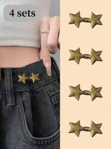 4 juegos de hebilla de botón con forma de estrella de cinturón desmontable, clip de cintura ajustable para pantalones, faldas y jeans para la calle - Multicolor - Ver 14