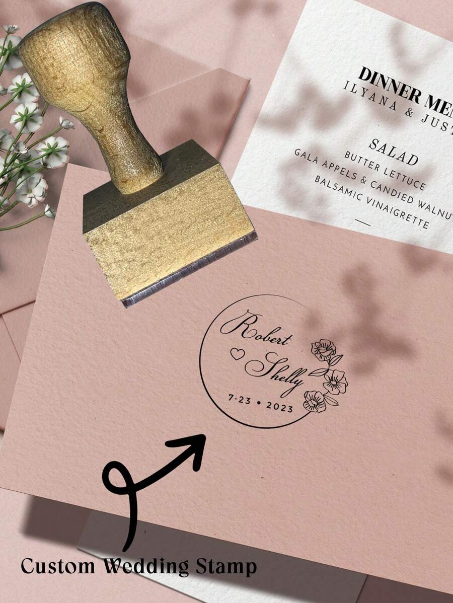 Custom Wedding Monogram Stamp, Save The Date Stamp, Custom Wedding Stamp, Personalized Wedding Stamp, Rubber Wedding Stamp, Diy Wedding Personalized Book Embosser Back To School,Back To School,School Supplies - Khaki - View 1