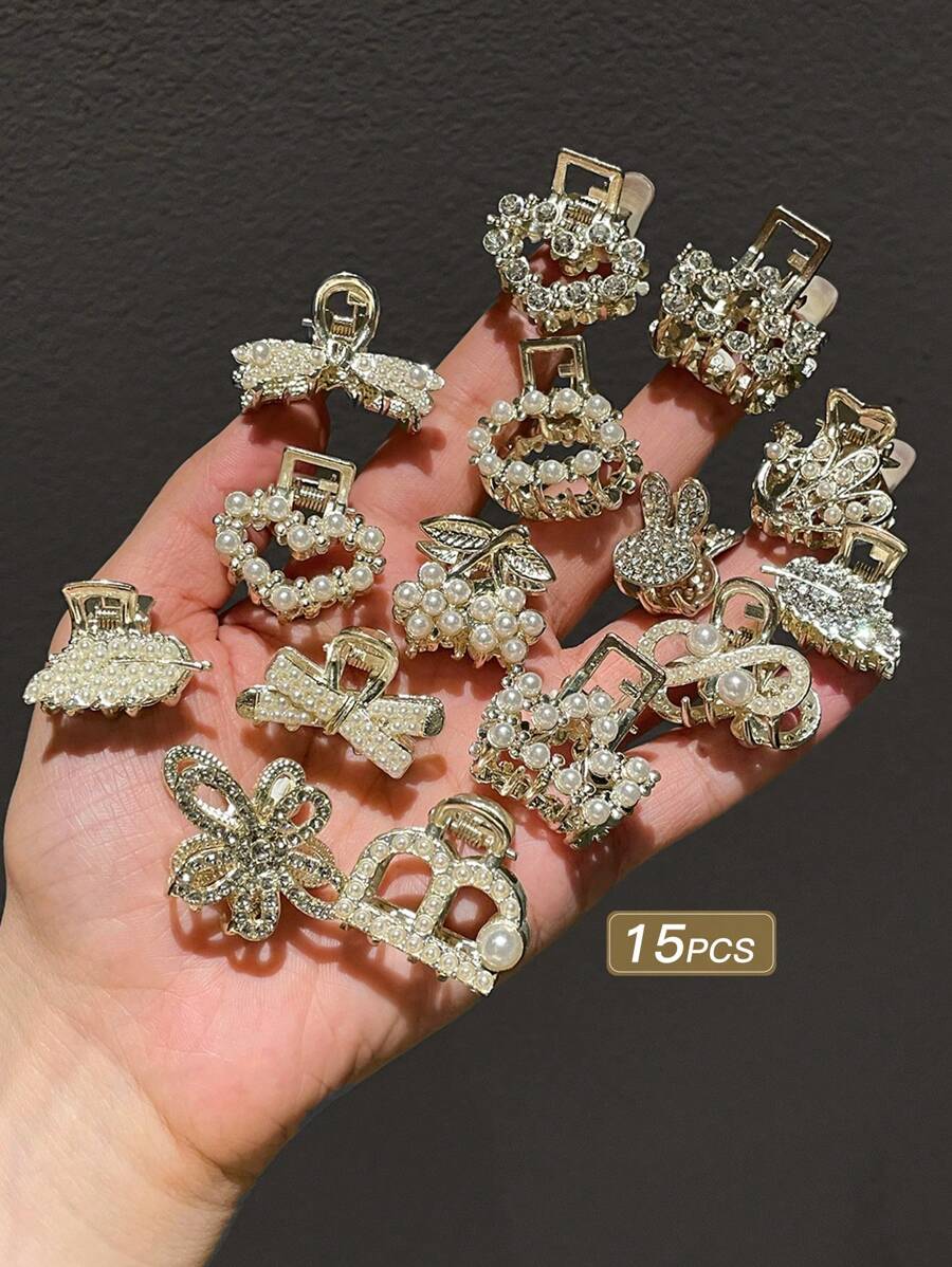 2/5/10/15 件女士金属和水钻发夹，优雅发夹，时尚配饰，金色头饰