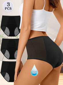 MEIYATING 3pcs Women Seamless Underwear, Breathable Mesh Fabric, High Waist Tummy Control, Comfortable Fit, Leakproof During Menstruation, Triangle Panties