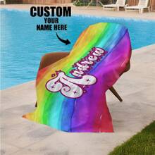 Customized Beach Blanket/Towel, Personalized Beach Towel With Name, Customized Text Beach Towel, Adult Pool Towel, Bath Towel, Vacation Gift, Beach, Surfing, Beach Towel, Wedding Couple Commemorative Gift, Valentine's Day/Birthday Gift, Friend/Couple/Family/Pet Name, Anniversary Birthday, Adult Pool Towel, Vacation Gift, Beach Towel, Wedding Essentials, Car Accessories, Easter, Summer Travel, Summer Essentials, Beach, Pool, Bathing Necessities - Multicolor - View 8
