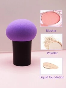 1 pieza Esponja de maquillaje con forma de hongo, sin polvo, suave, con mango, de uso dual en seco y húmedo, mezcladora de base de maquillaje - Multicolor - Ver 2