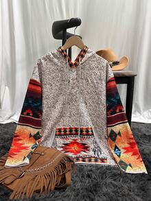 Damska bluza z kapturem w stylu retro, swobodna bluza z kapturem w stylu vintage - Wielokolorowe - Zobacz 2