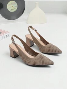 Sandals Square Toe High Thick Heels 2024 New Soft Knitted Breathable And Comfortable Shoes