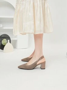 Sandals Square Toe High Thick Heels 2024 New Soft Knitted Breathable And Comfortable Shoes