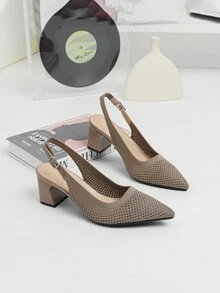 Sandals Square Toe High Thick Heels 2024 New Soft Knitted Breathable And Comfortable Shoes