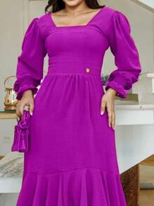 Women's Long Sleeve Midi Mullet Dress With Ruffles Tailoring Square Neckline Spring Summer Fashion Evangelical Christian REF: Angela - 富西亞 - 查看 2