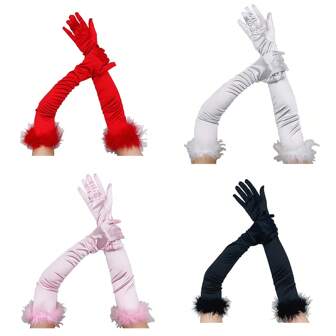 1 双厚绒长款缎面触屏手套，适合派对、表演、舞会、节日圣诞节