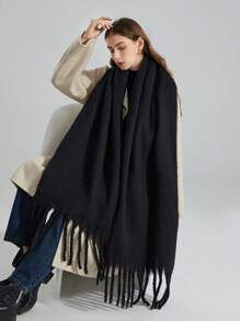 1pc Unisex Warm Scarf For Autumn And Winter - Black - View 4