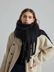 1pc Unisex Warm Scarf For Autumn And Winter - Black - View 3