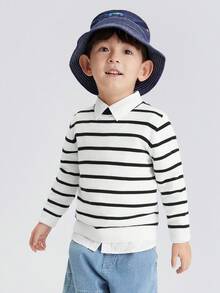 Balabala Áo len bé trai, Bộ sưu tập thu đông 2024, Áo sọc dệt kim dày cho bé trai và bé gái - Đen và trắng - Xem 3