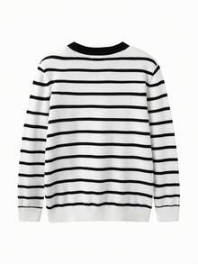 Balabala Áo len bé trai, Bộ sưu tập thu đông 2024, Áo sọc dệt kim dày cho bé trai và bé gái - Đen và trắng - Xem 5