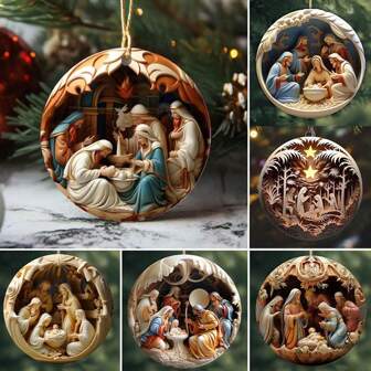 1pc Acrylic 3D Jesus Birth Christmas Ornament Hanging Decoration Home Decor Christmas Decorations Room Decor