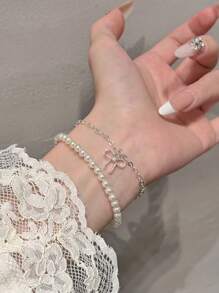 1 件时尚多层蝴蝶结串珠手链，适合女性日常佩戴情人节、妈妈、母亲、母亲节、礼物 - 彩色 - 查看 5