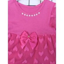 Baby Girl Party Dress Tulle Lace Sleeve Long Dress Bebe Mid Season - Màu Hồng Tươi - Xem 2