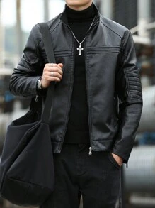 Men's Fashion Leather Rave Jacket, For Fall Winter, Grunge