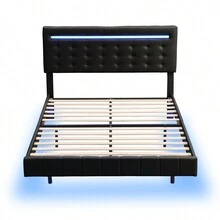 Full Size Floating Bed Frame With LED Lights And USB Charging,Modern Upholstered Platform LED Bed Frame,Black(Full) - màu đen - Xem 6